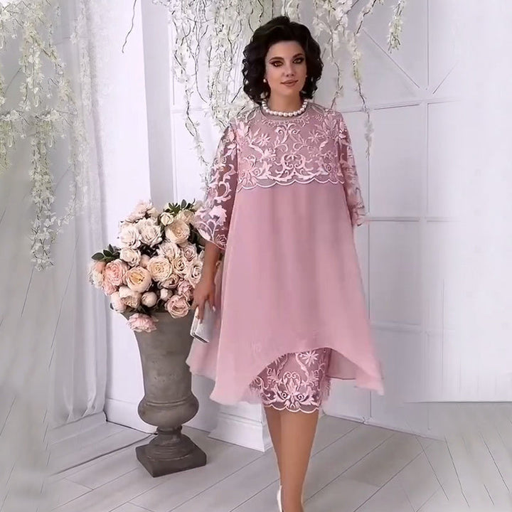 Herminia - Vestido De Encaje Transparente En Mira De Capas