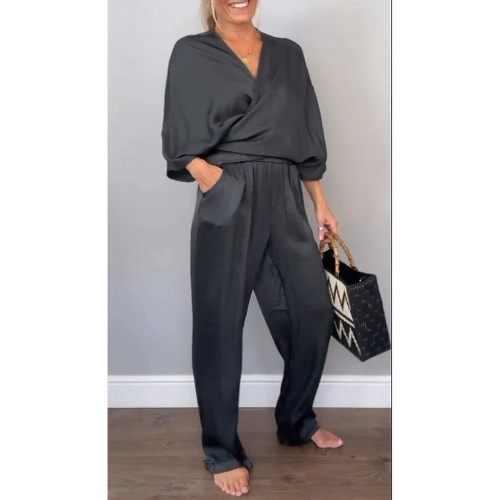 Samira - Top Con Cuello En V y Pantalones De Algodón Mercerizado