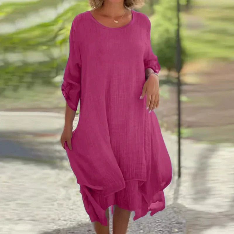 Mariela - Vestido de Cuello Redondo y Corte Holgado