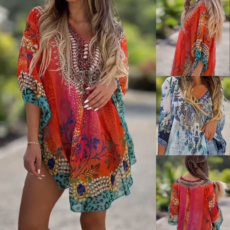 Joleena - Vestido Holgado Asimétrico Con Cuello En V