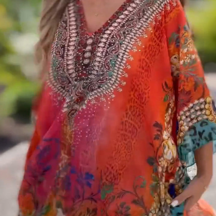 Joleena - Vestido Holgado Asimétrico Con Cuello En V