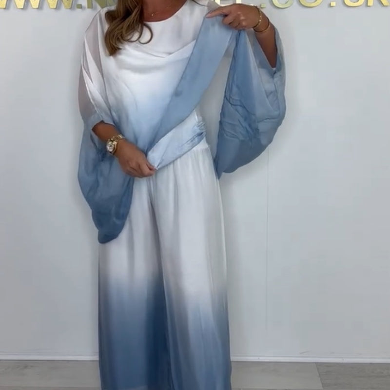 Veloura - Conjunto de top Suelto y Fluido de Mezcla de Malla Teñido por Inmersión