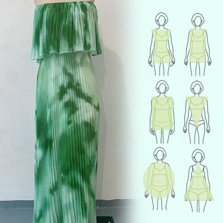 Vinelia - Vestido Plisado Estampado con Hombros Descubiertos