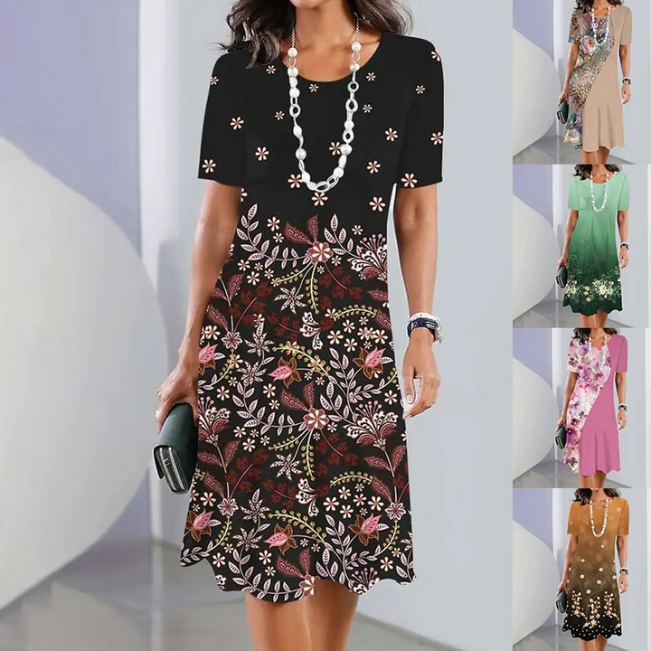 Ursulla - Elegante Vestido De Cuello Redondo Con Estampado Floral