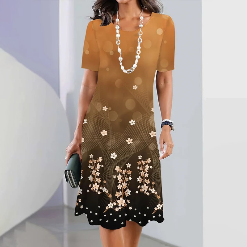 Ursulla - Elegante Vestido De Cuello Redondo Con Estampado Floral