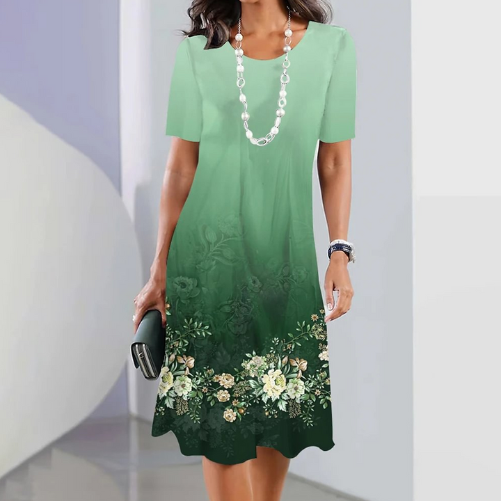 Ursulla - Elegante Vestido De Cuello Redondo Con Estampado Floral