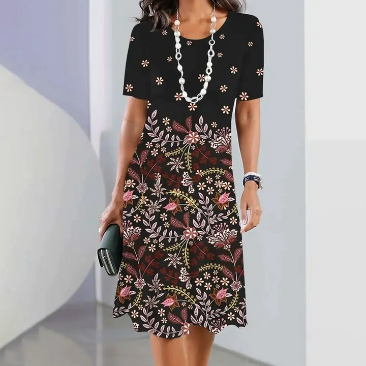 Ursulla - Elegante Vestido De Cuello Redondo Con Estampado Floral