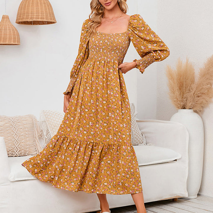 Vasilya - Elegante Vestido con Mangas Acampanadas y Estampado Floral