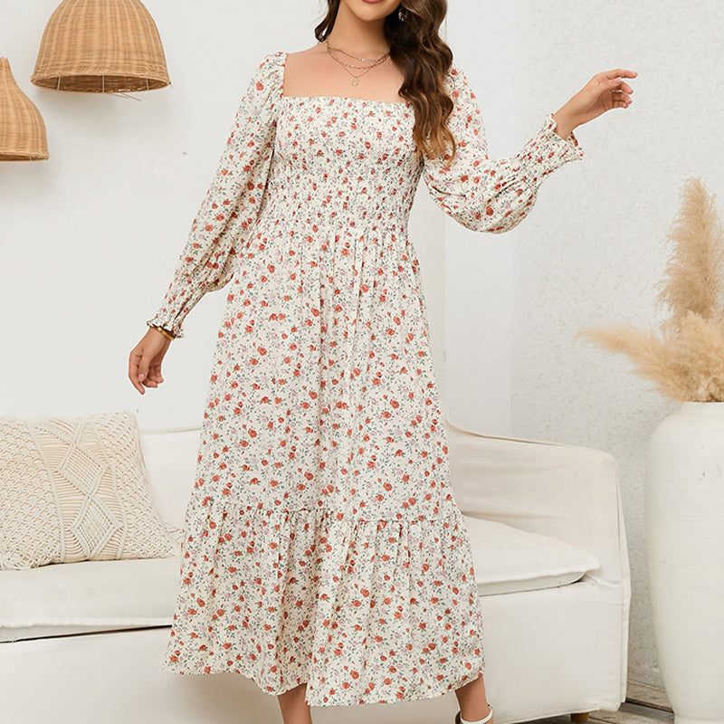 Vasilya - Elegante Vestido con Mangas Acampanadas y Estampado Floral