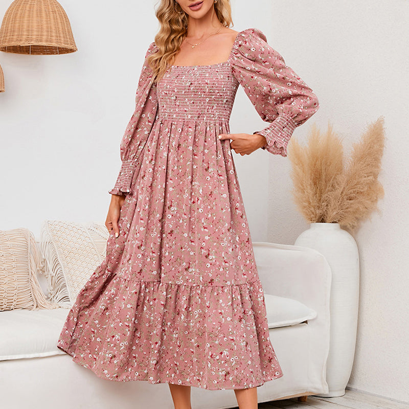 Vasilya - Elegante Vestido con Mangas Acampanadas y Estampado Floral