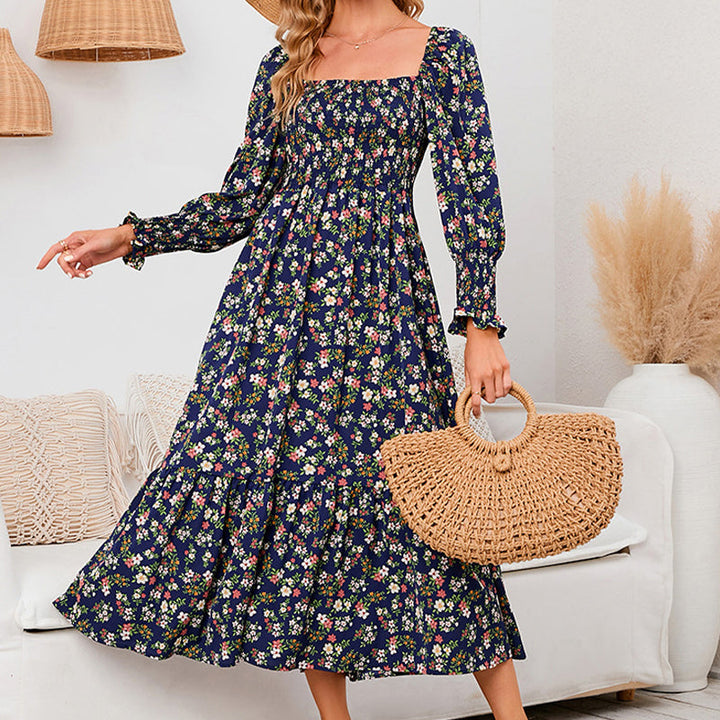 Vasilya - Elegante Vestido con Mangas Acampanadas y Estampado Floral