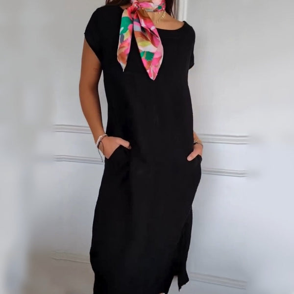 Erietta - Vestido De Lino De Cuello Redondo y Corte Holgado