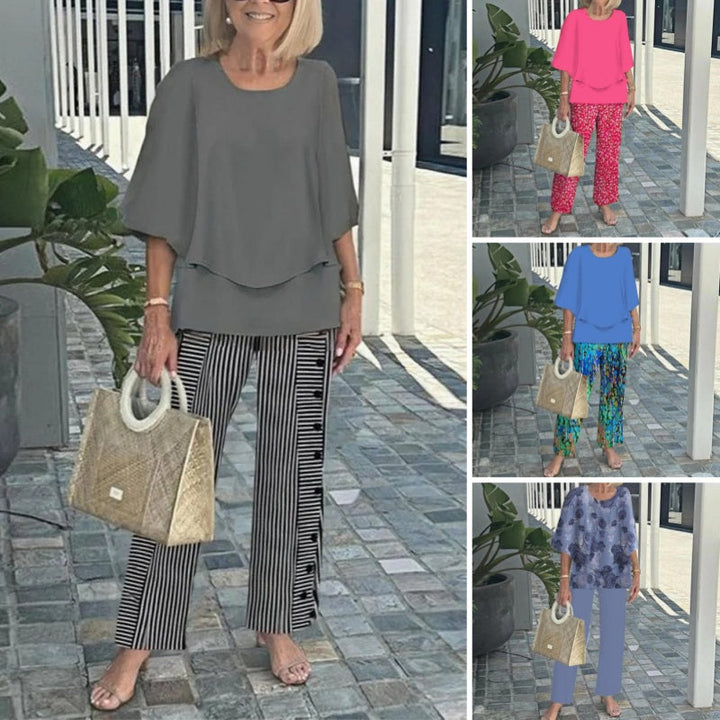 Laetitaa - Conjunto De Dos Piezas Informal Con Estampado Y Mangas Cortas
