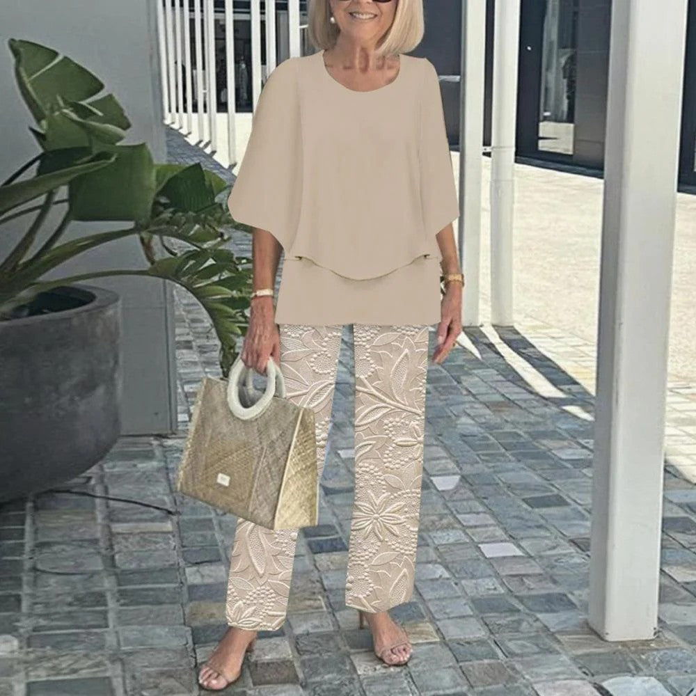 Laetitaa - Conjunto De Dos Piezas Informal Con Estampado Y Mangas Cortas