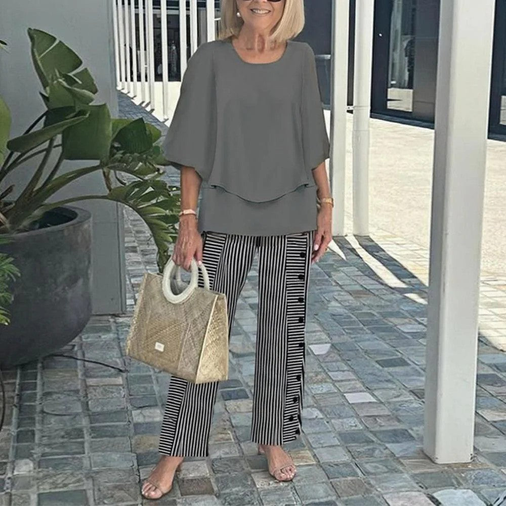 Laetitaa - Conjunto De Dos Piezas Informal Con Estampado Y Mangas Cortas