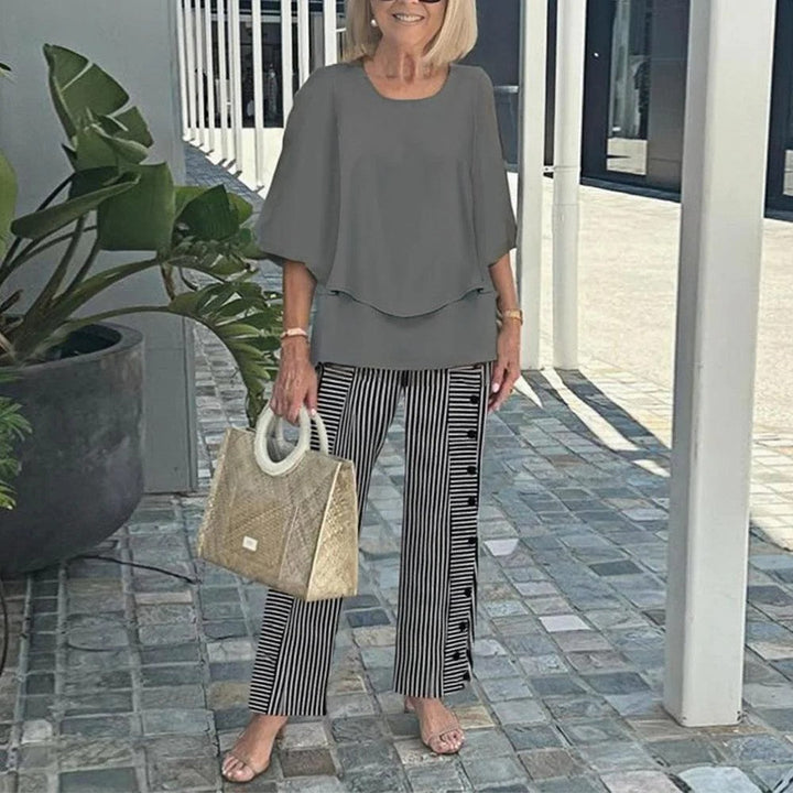 Laetitaa - Conjunto De Dos Piezas Informal Con Estampado Y Mangas Cortas