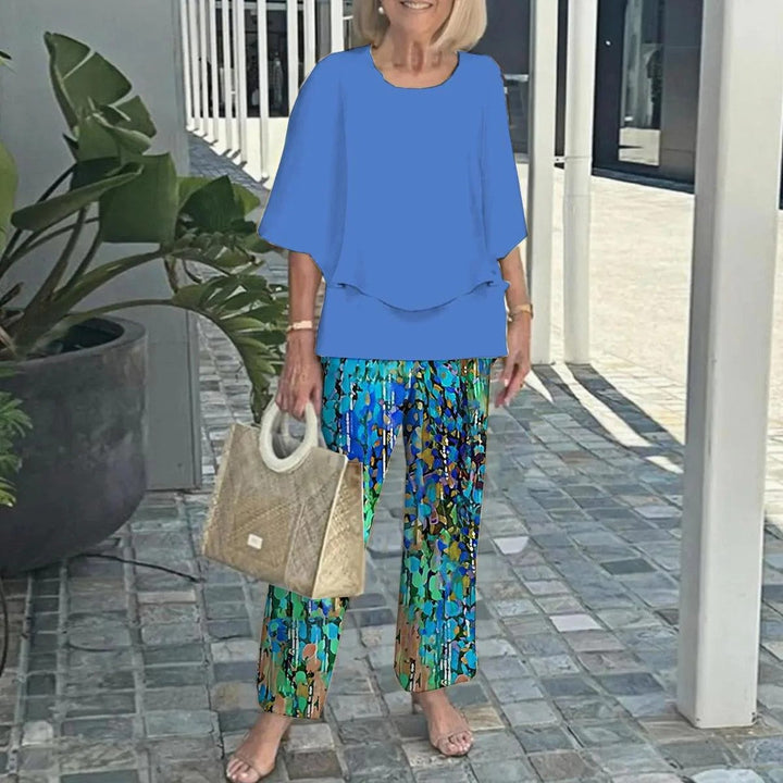 Laetitaa - Conjunto De Dos Piezas Informal Con Estampado Y Mangas Cortas