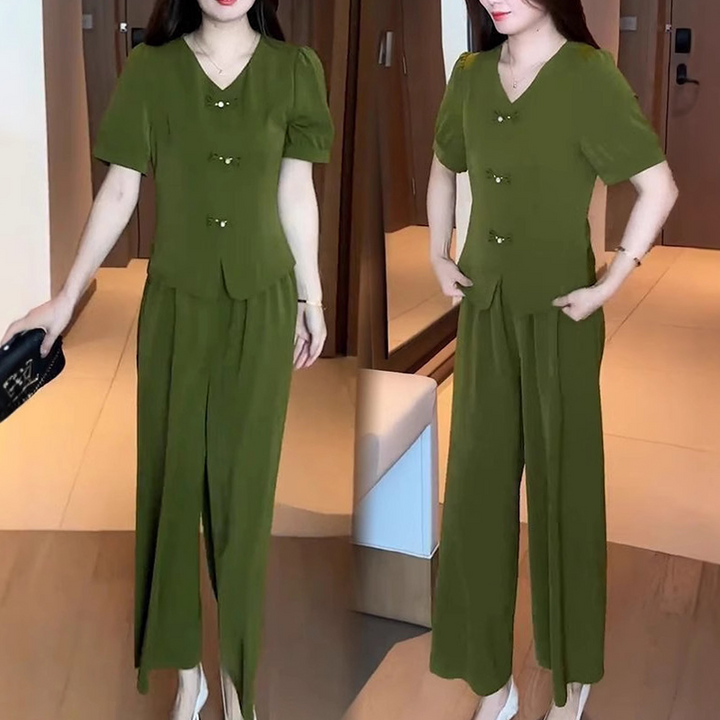 Eseniya - Elegante Conjunto De Dos Piezas De Manga Corta