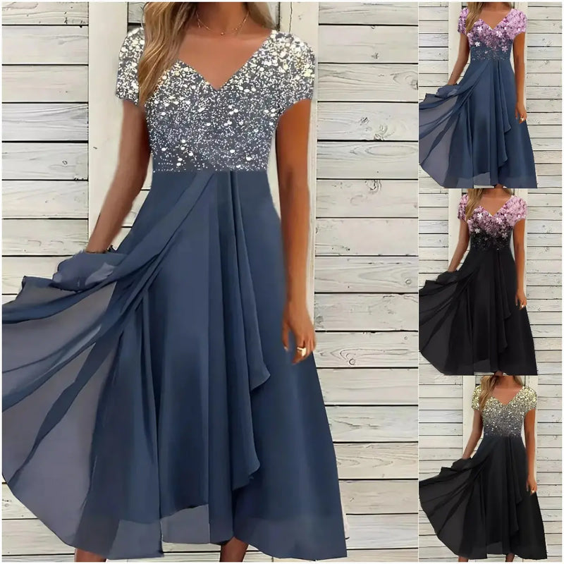 Doina - Elegante Cuello en V Vestido Con Impresión
