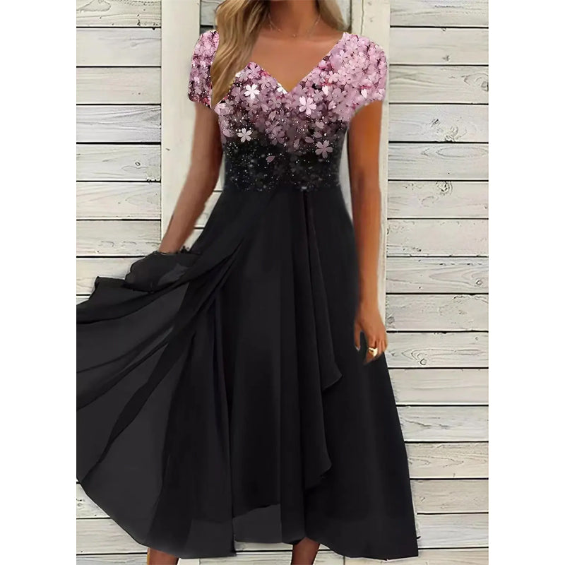 Doina - Elegante Cuello en V Vestido Con Impresión