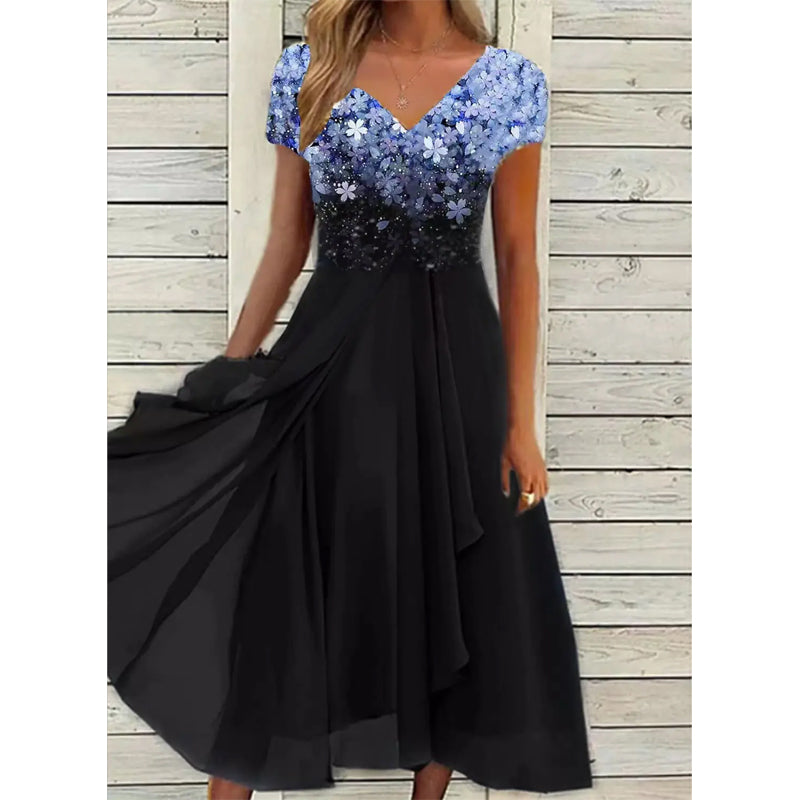 Doina - Elegante Cuello en V Vestido Con Impresión