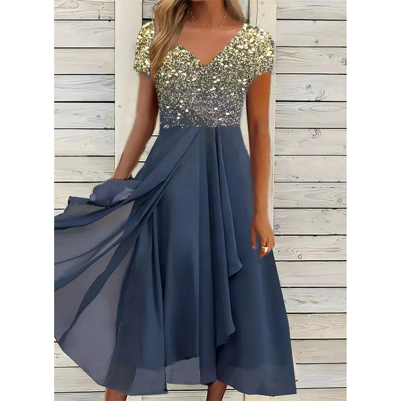 Doina - Elegante Cuello en V Vestido Con Impresión