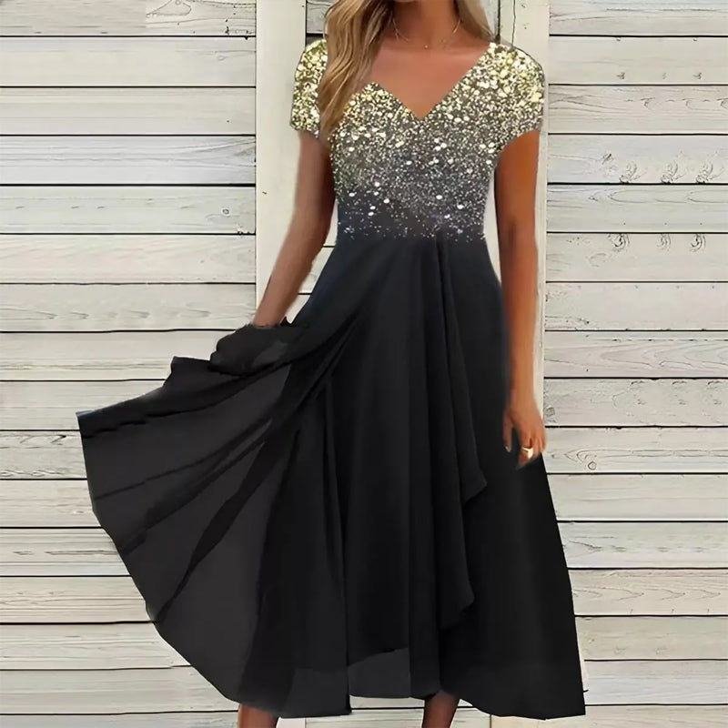 Doina - Elegante Cuello en V Vestido Con Impresión