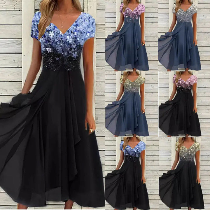 Doina - Elegante Cuello en V Vestido Con Impresión