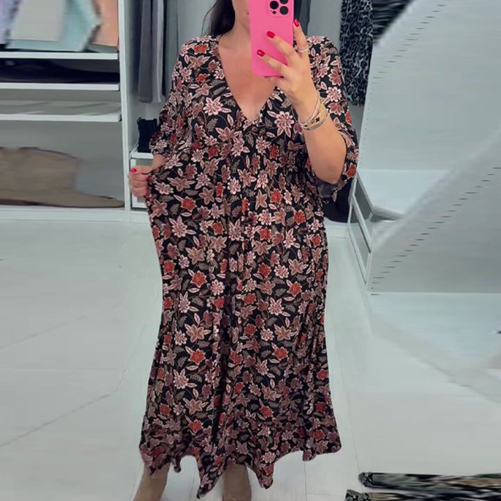 Meika - Vestido Largo Estampado con Cuello en V