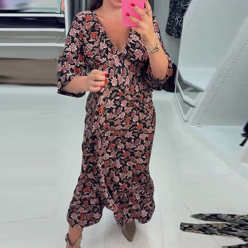 Meika - Vestido Largo Estampado con Cuello en V