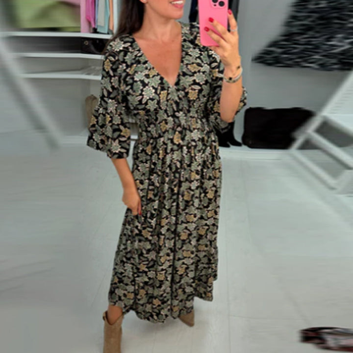 Meika - Vestido Largo Estampado con Cuello en V