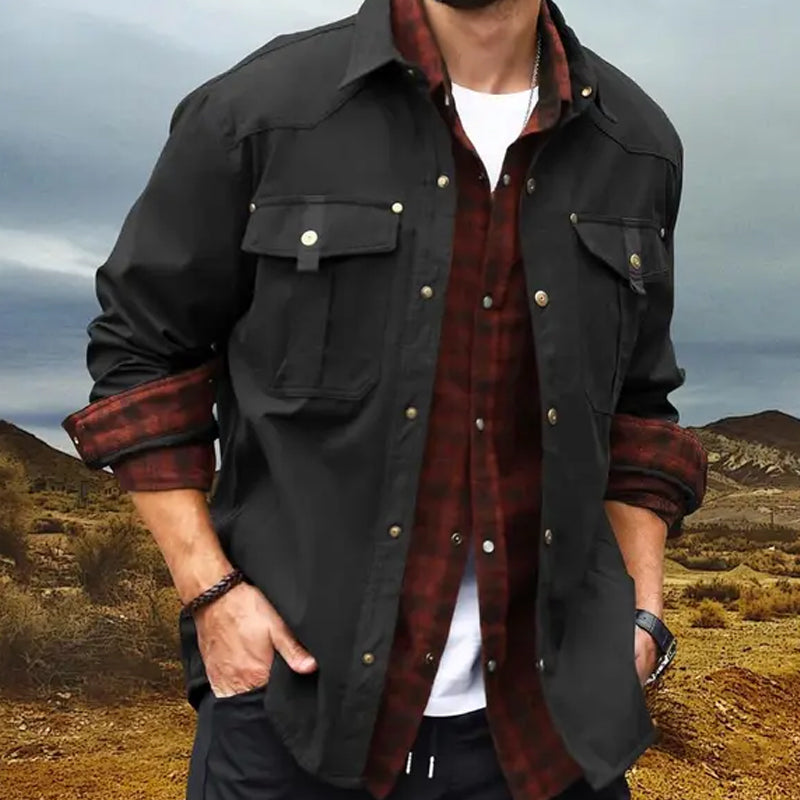 Elkan - Chaqueta Western Con Forro de Franela y Botones a Presión