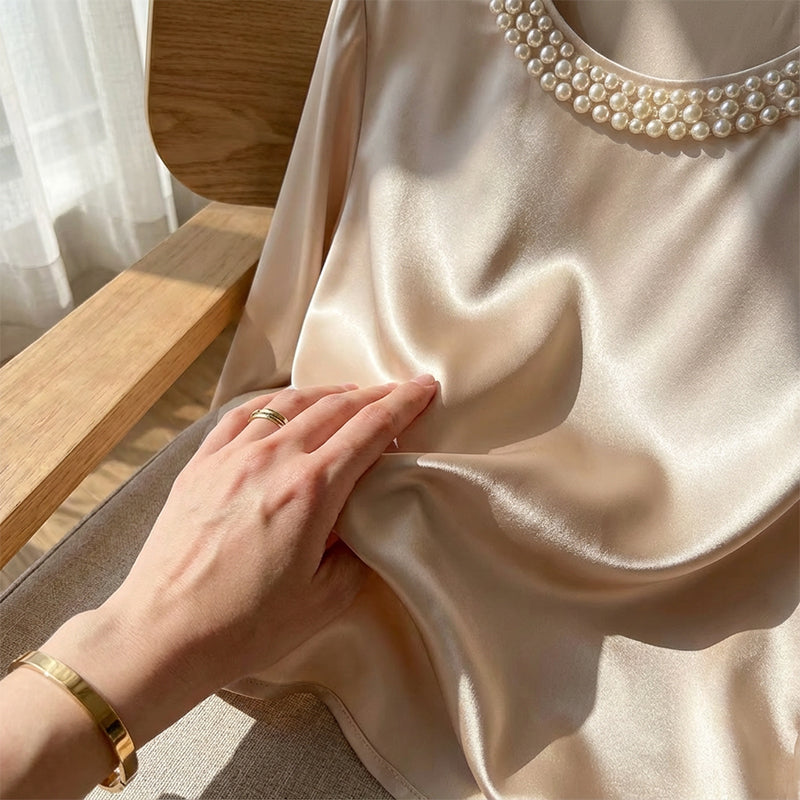 Quitterie - Blusa De Satén Con Cuello De Perlas