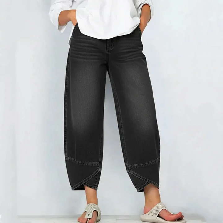 Synira - Jeans Casuales De Pierna Ancha y Corte Recortada