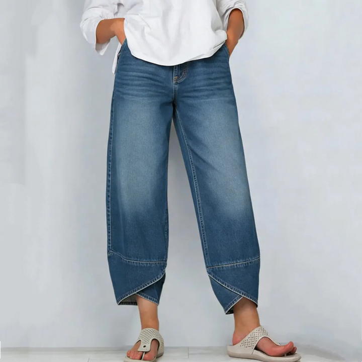 Synira - Jeans Casuales De Pierna Ancha y Corte Recortada