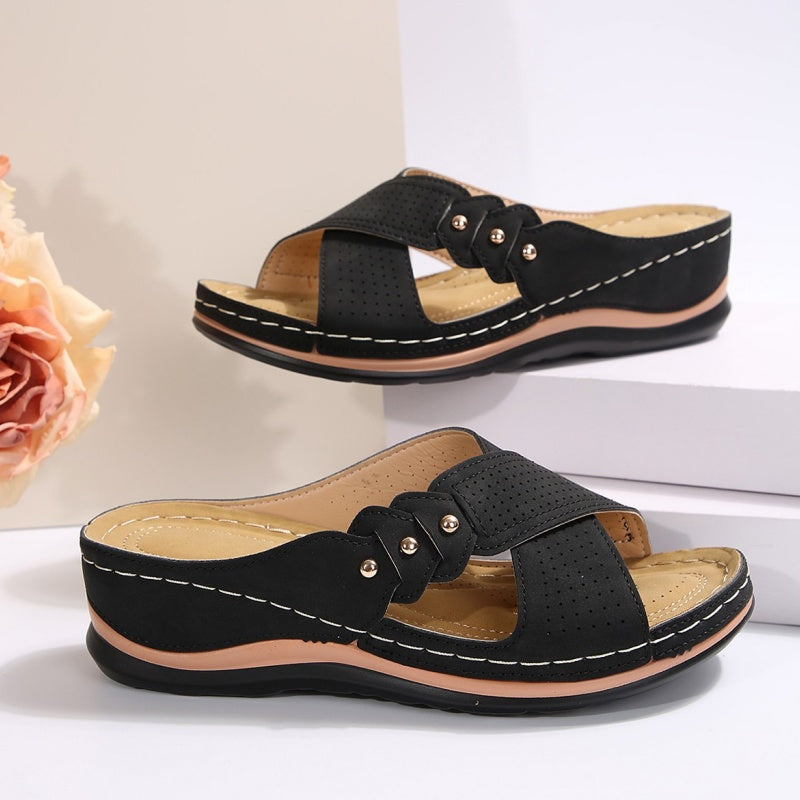 Shawen - Sandalias de Cuña con Tiras Cruzadas de Estilo Informal
