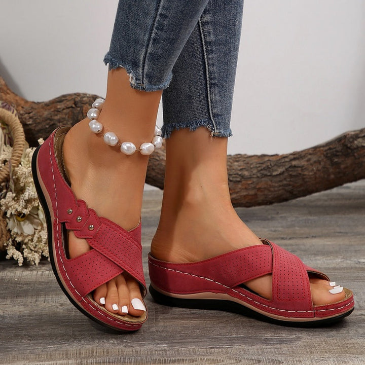 Shawen - Sandalias de Cuña con Tiras Cruzadas de Estilo Informal