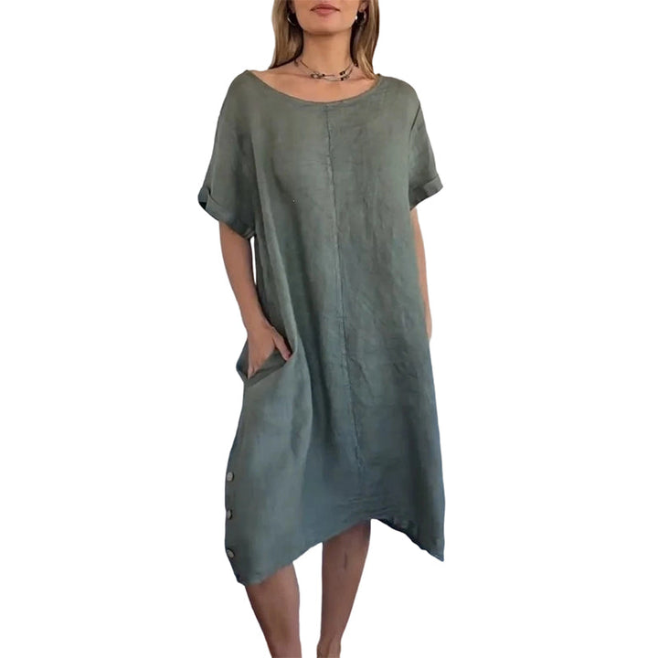 Sheela - Vestido Informal De Lino y Algodón Con Bolsillos