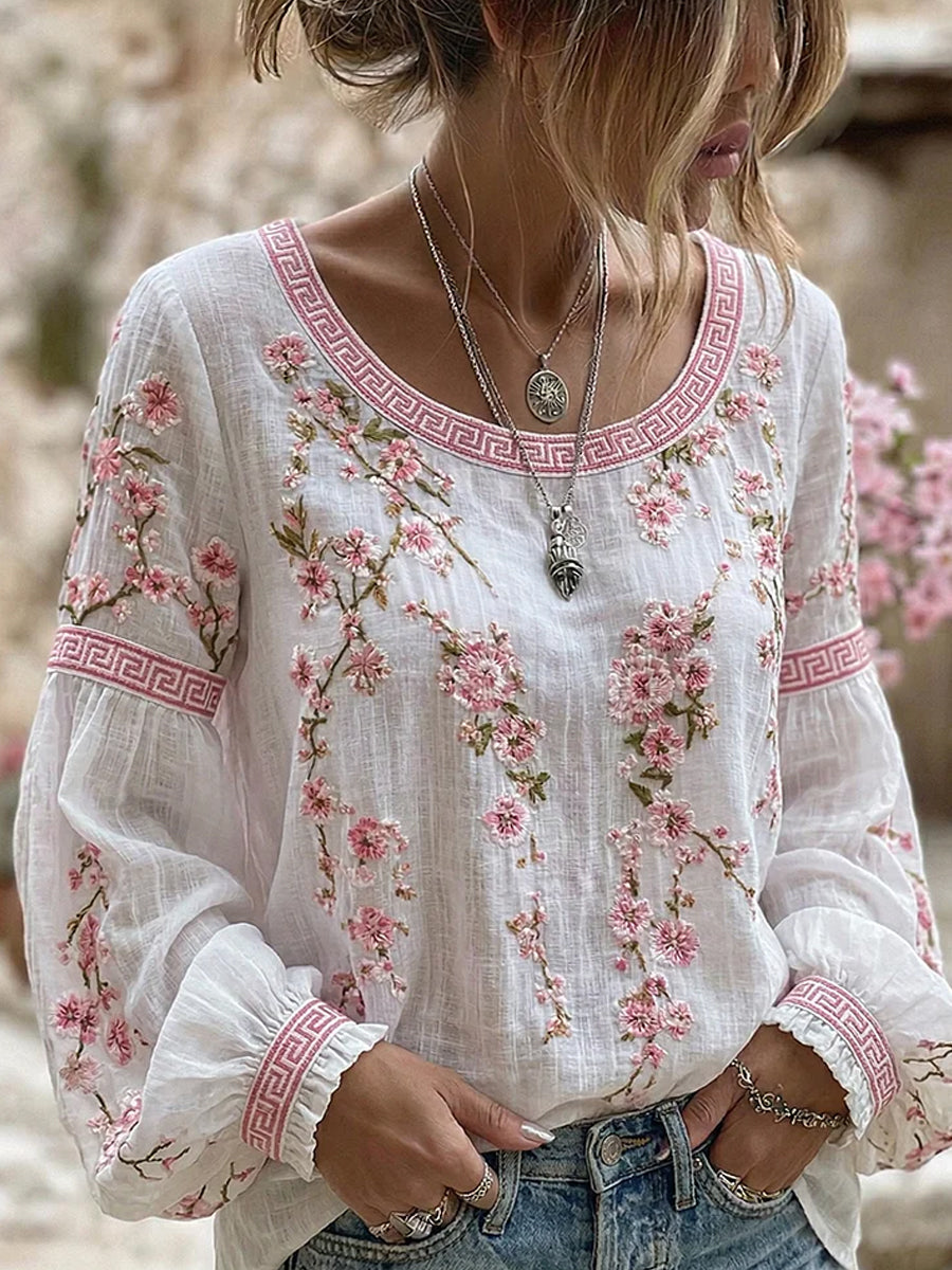 Anisha - Elegante Blusa Con Bordados Florales