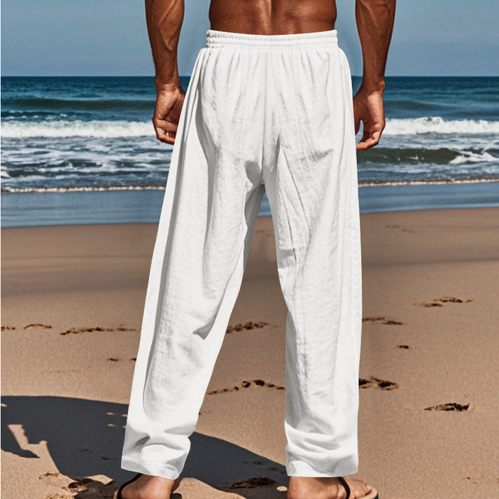 Devillier - Pantalones Informales de Lino Con Cordón