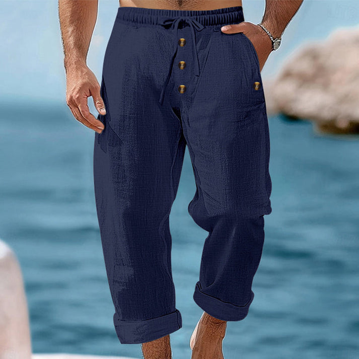 Devillier - Pantalones Informales de Lino Con Cordón