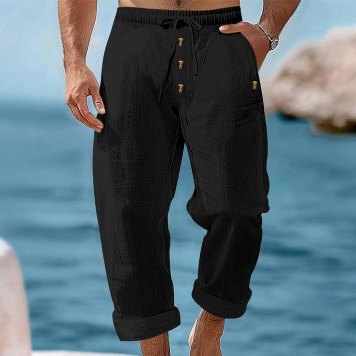 Devillier - Pantalones Informales de Lino Con Cordón