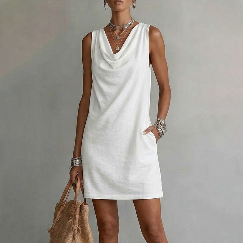Nuham - Minivestido Informal de Lino Con Cuello Vuelto