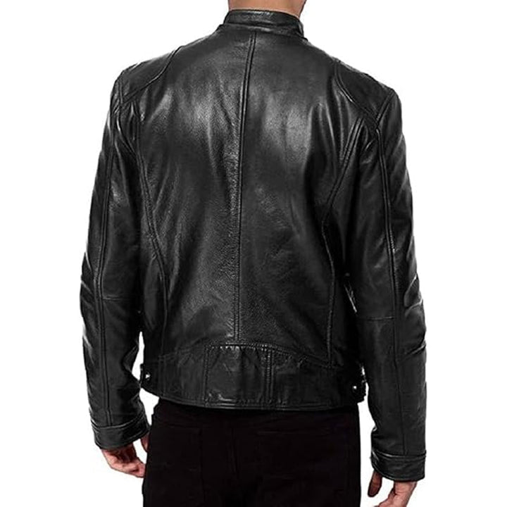 Emanual - Chaqueta de Cuero Con Cuello Alto y Cremallera