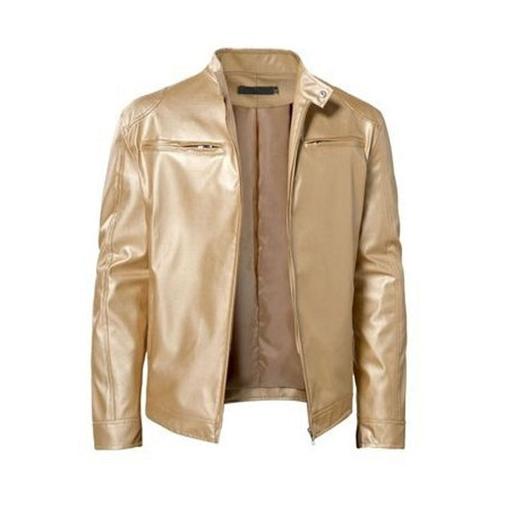 Emanual - Chaqueta de Cuero Con Cuello Alto y Cremallera