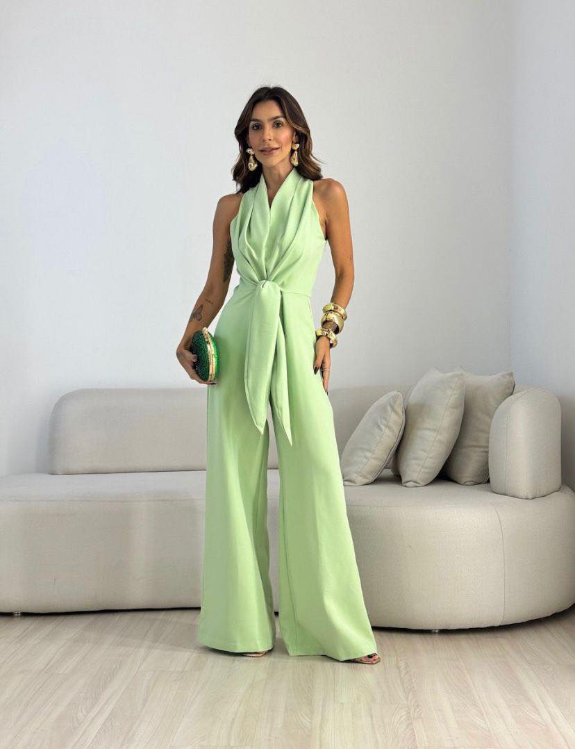 Kamwi - Mono Elegante Con Cuello Drapeado Y Pernera Ancha