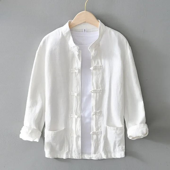 Ffinian - Camisa De Cuello Mao De Algodón Y Lino