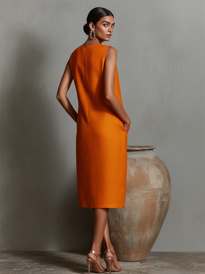 Katalina - Vestido Recto De Lino Con Bolsillos