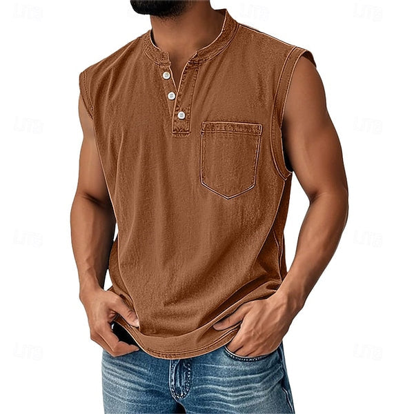 Latrell - Camiseta Sin Mangas Tipo Henley Con Bolsillo
